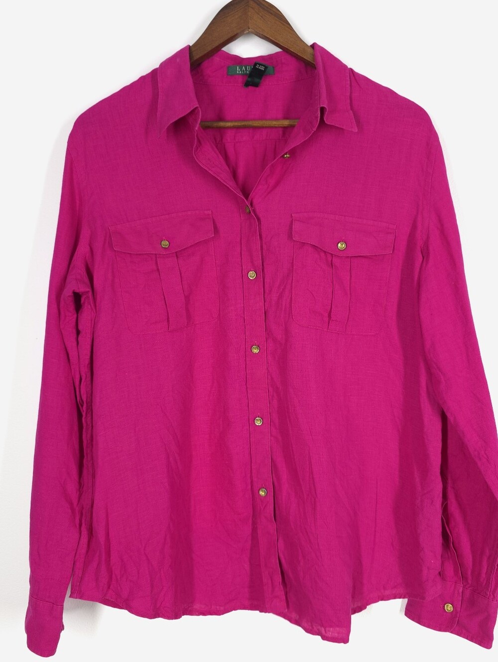Lauren Ralph Lauren Pink 100% Linen Nautical Button Down Shirt Size L
